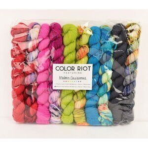 Hue Loco Color Riot Merino Sock Yarn 10 Mini Skein Set Modern Christmas
